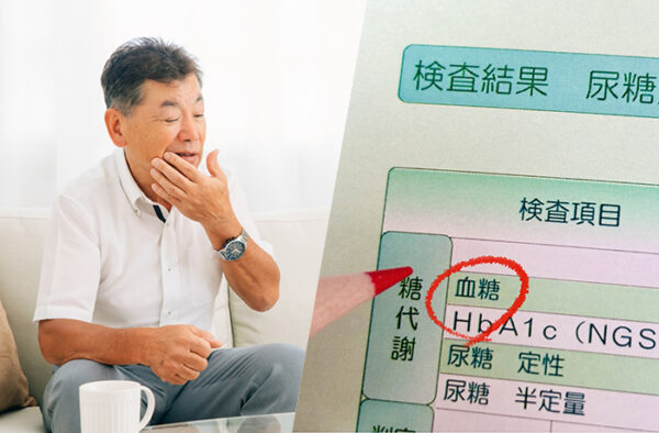 歯周病に悩む男性と糖尿病の診断結果
