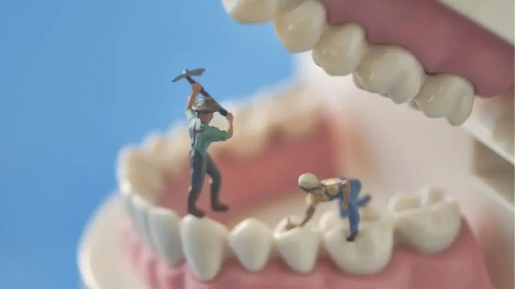 模型の歯の中を工事するフィギュア